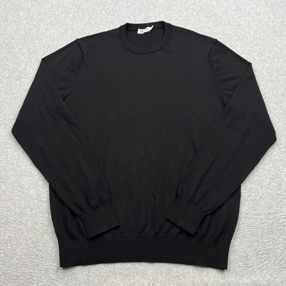 Suitsupply Sweater Mens Large Black 100% Merino Wool Crew Long Sleeve Pullover
